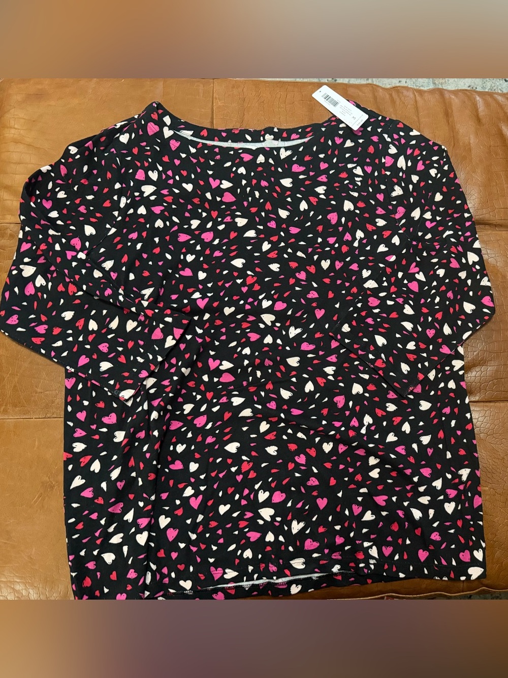 Chico's Black Long Sleeve Top with Pink & Red Heart Print NWT 3 XL 16